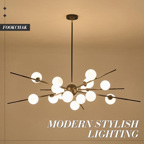 Large Black Sputnik Ceiling Light Fixture 51in 16 Light Frost Glass (Black & White / 51 inch)