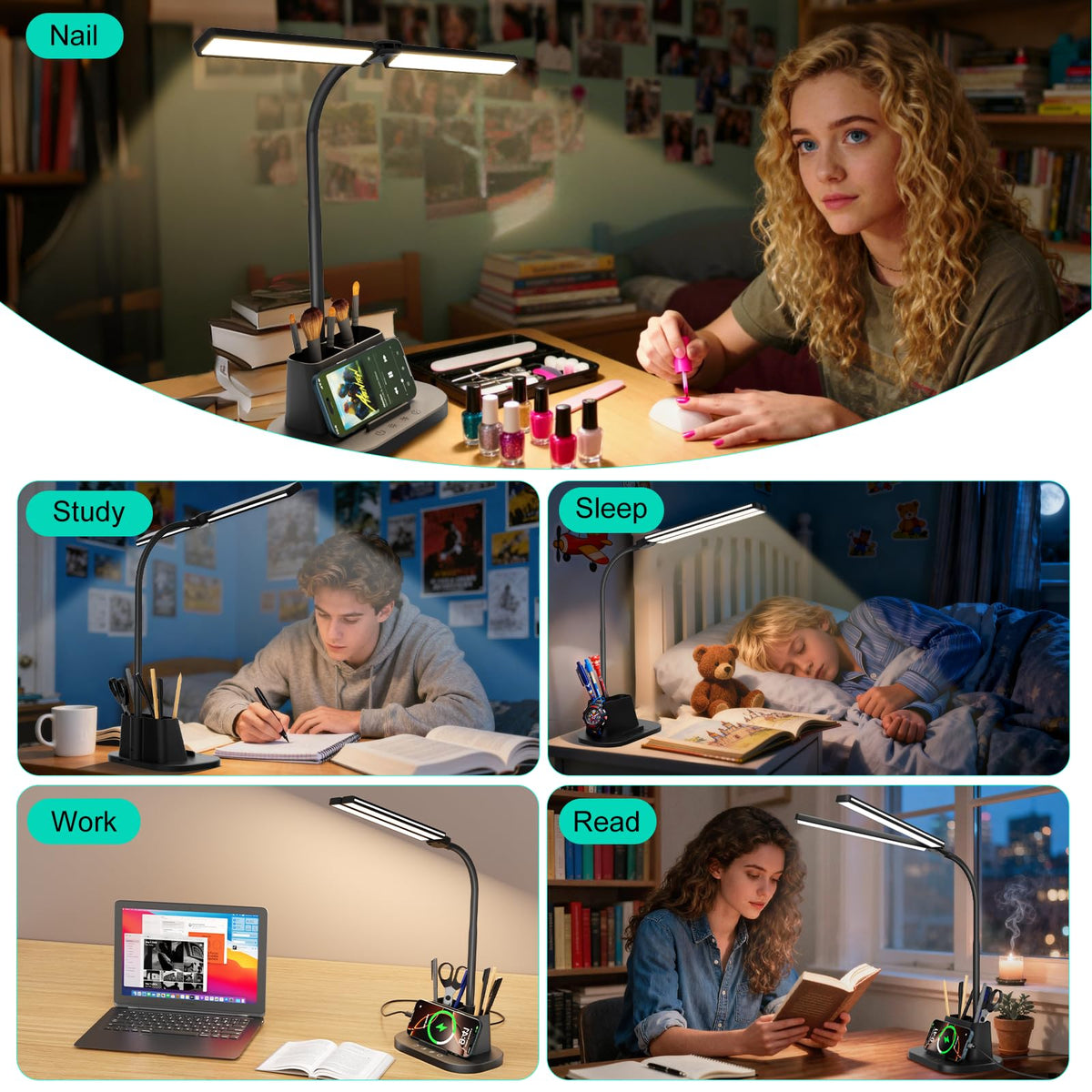 Desk Lamp with USB (Black / Medium)