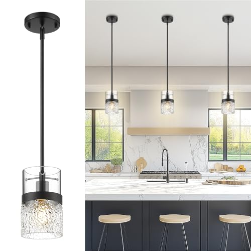 5 Inch Dia Black Pendant Light (Black -Hammered Glass / 5" Hammered Glass, 1-Light)