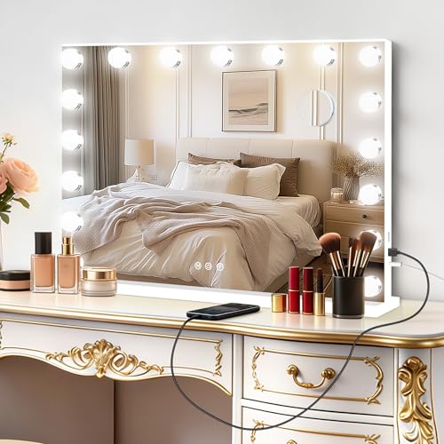 Vanity Mirror with Lights (White / 28"L x 20"W)