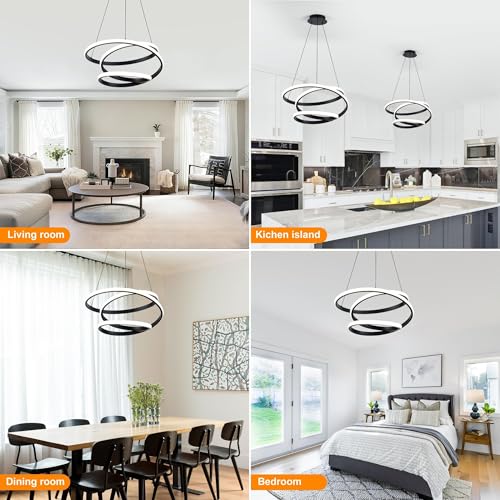 19.7 inches Dimmable Black Modern Led Chandelier with Remote Control (Black-4 / 19.7 inches)