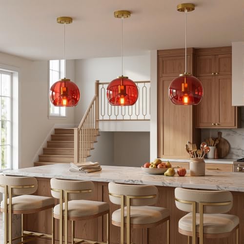 Red Glass Pendant Lights Kitchen Island (Red(7.87 in) / 3-Pack)
