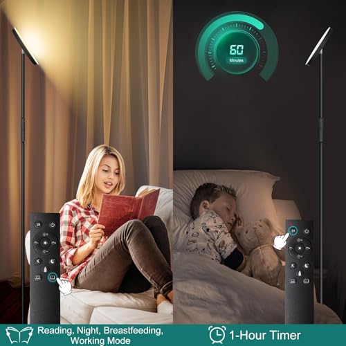 Floor Lamp Upgraded 40W 4000LM Super Bright Torchiere LED Floor Lamps for Living Room (40W Black)
