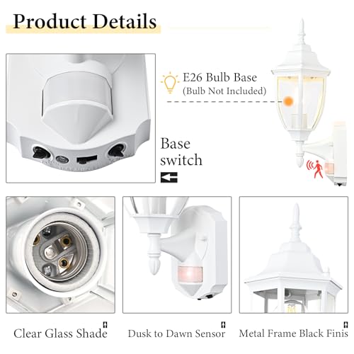 Porch Lights Outdoor Motion Sensor Wall Sconce Anti (White / Standard - 1 Pack)
