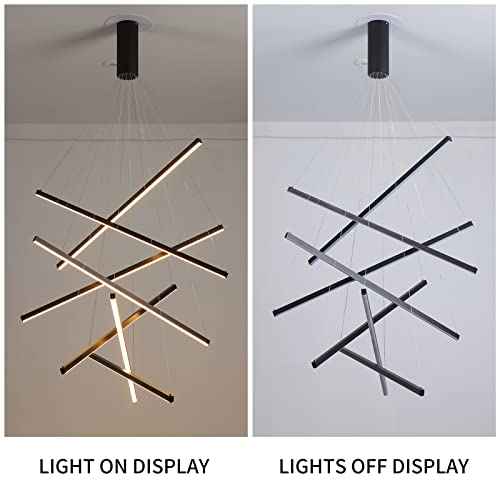 Modern LED Chandeliers Dimmable Pendant Light Fixture 7 Lights for High Ceiling Living Room Dining Room Staircase Restaurant Sputnik Floating Sculptural Art Hanging Lamp (39.4inch / Black)