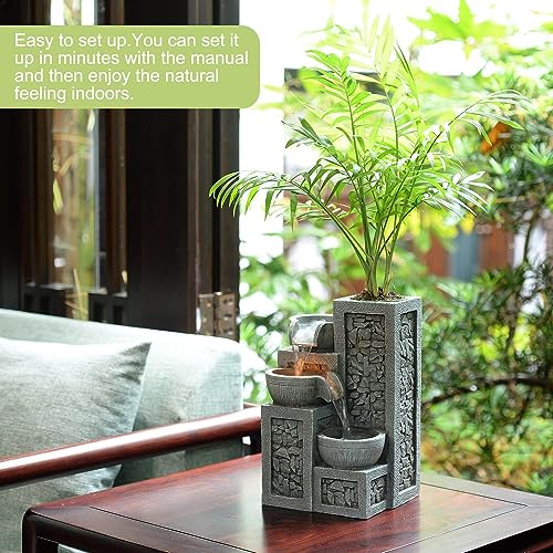 Indoor Tabletop Water Fountain (Gray 3-tier Bonsai / 7"L x 6"W x 10"H)