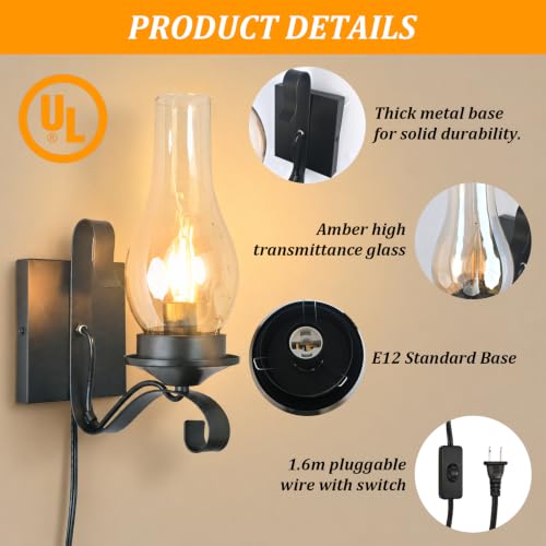 Black Plug in Wall Sconces 2 Pack (2 PACK-1)