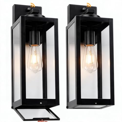 16" Enclosed Dusk to Dawn Outdoor Light Fixture (2 Packs-16IN / Black (Dusk to Dawn))