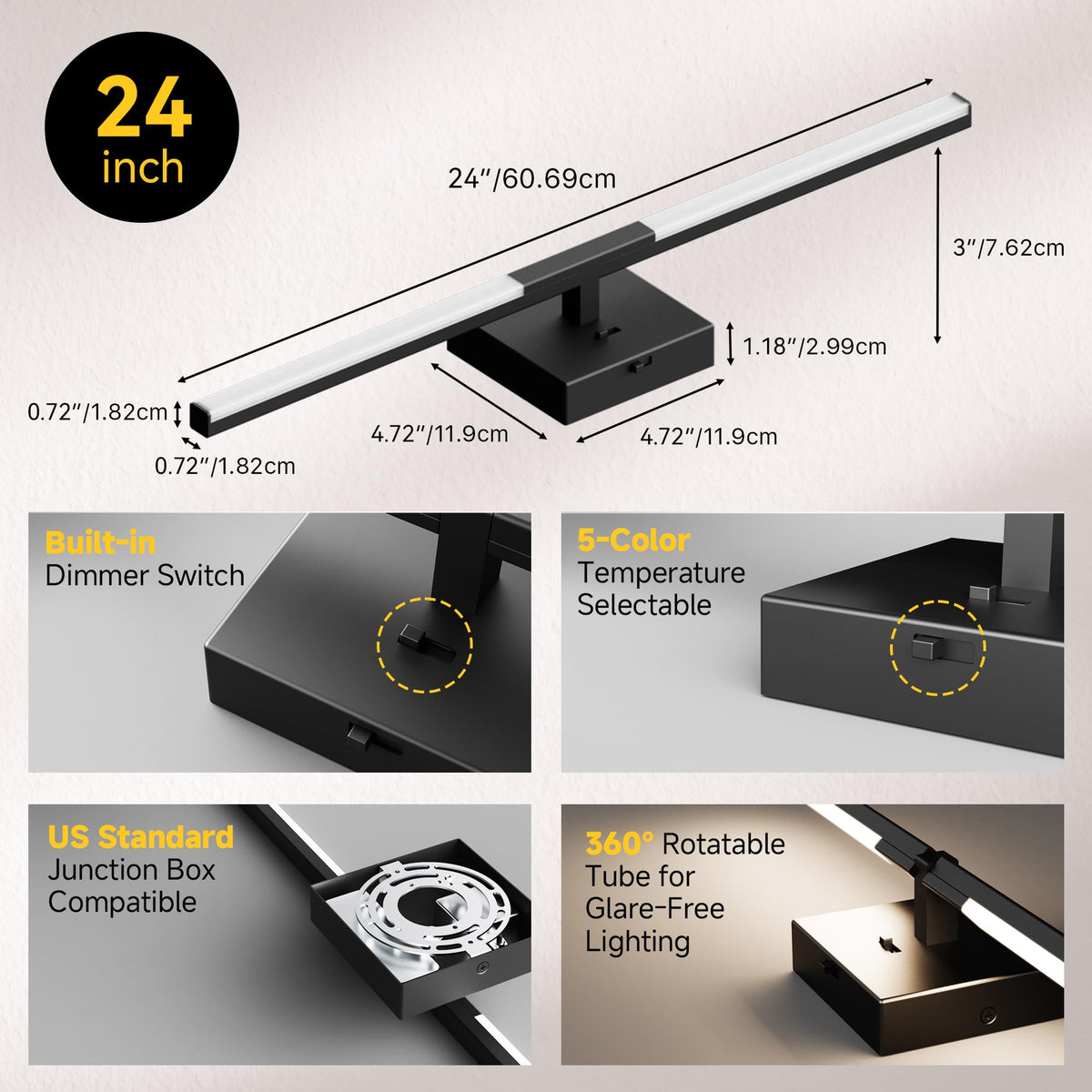 Vanity Lights 24 inch (Matte Black / 24 Inches)