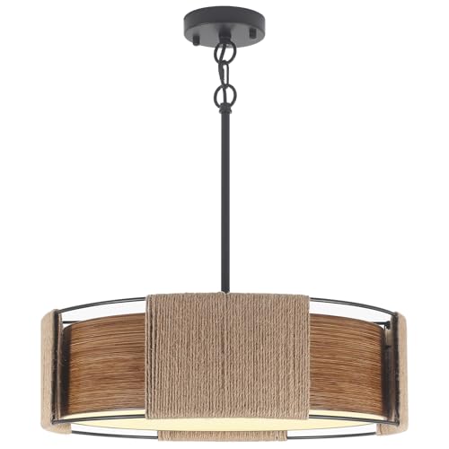 Drum Chandeliers for Dining Room 4 Lights Industrial Black Pendant Light Fixture Adjustable Hanging Lights for Living Room Entryway