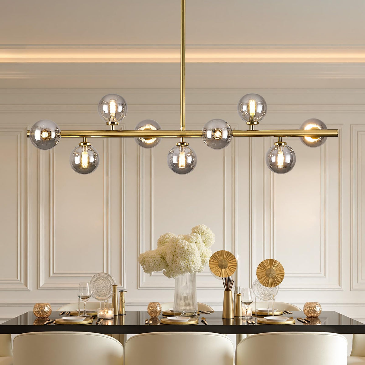 Linear Sputnik Dining Chandelier (Gold + Grey / 9-Light 40 Inch)