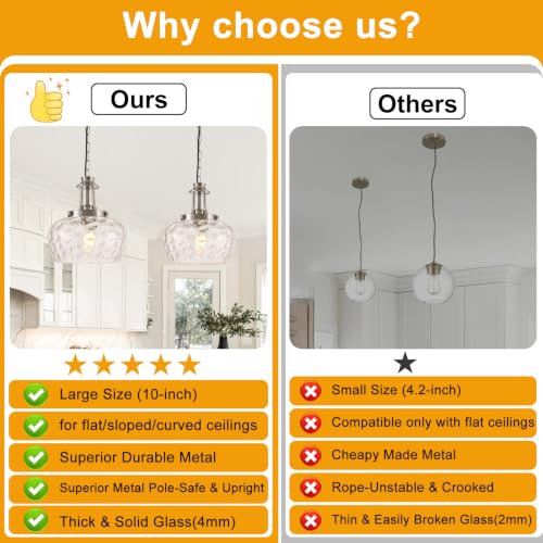 Plug in Pendant Lights Kitchen Island (1 Pack-Brushed Nickel-10"(Plug-and-Play))