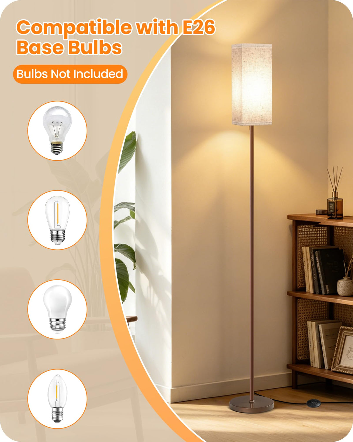 64.6" Floor Lamp (1Pack Beige + Brown)