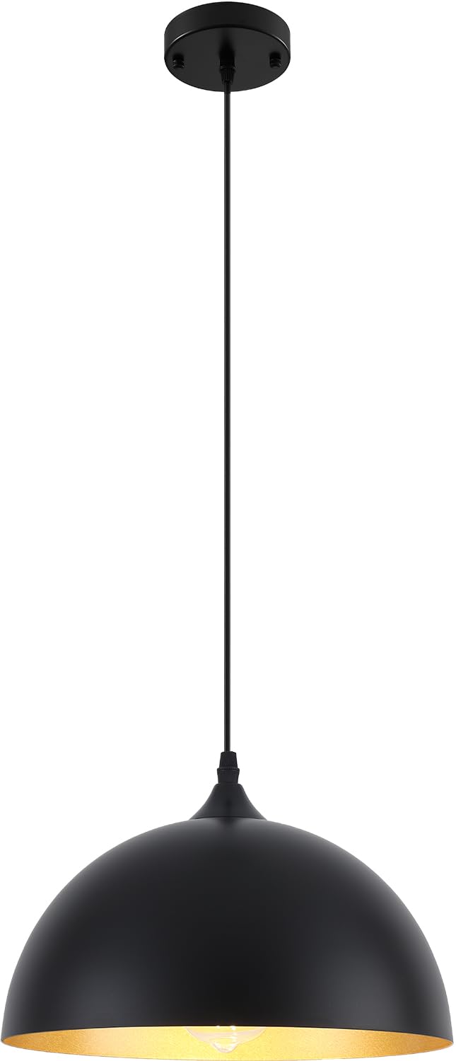 Black Pendant Light Fixtures (Black+Gold / 12"x1)