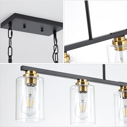 Island Light for Kitchen (Black & Gold / 5 Light + Clear Glass)