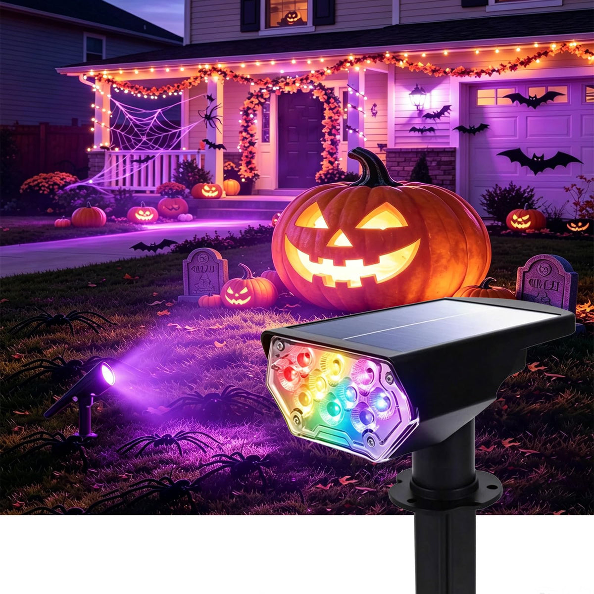 1 Pack Solar Spotlights Outdoor for Halloween DecorationRGB Color Changing (Multicolor / 1 Pack)