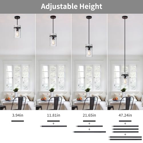 Farmhouse Black Hammered Glass Pendant Lights Kitchen Island for Foyer (Black-1 Pack)