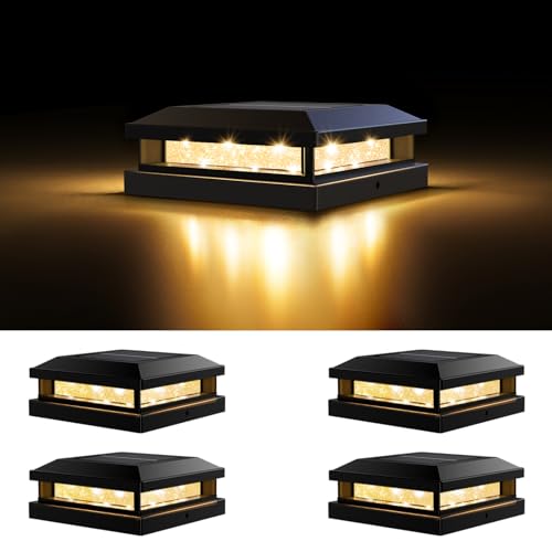 4x4 5x5 Solar Post Cap Lights Outdoor 4 (Black / 4 Pack)