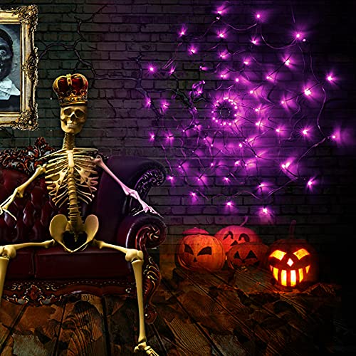 Halloween 80 LED Purple Spider Web Lights with Spider