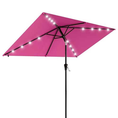 6.5' x 10' Rectangular Patio Umbrella with Solar Lights (Rose Pink / 6.5X10 FT)