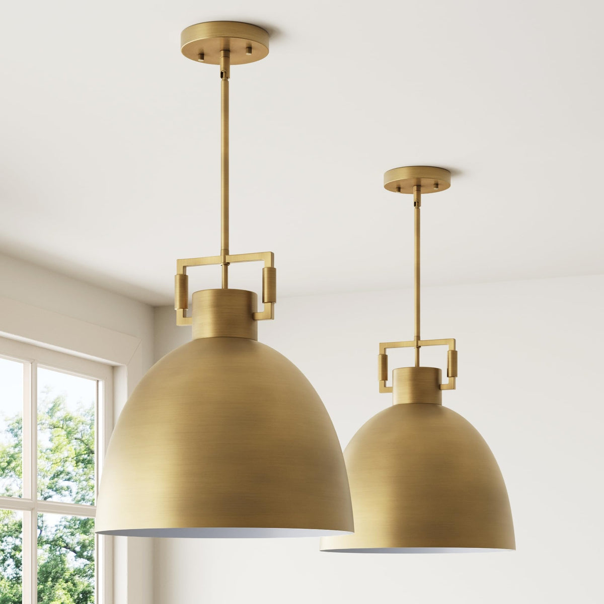 Leigh Pendant Lighting (Antiqued Brass Metal / Set of 2)