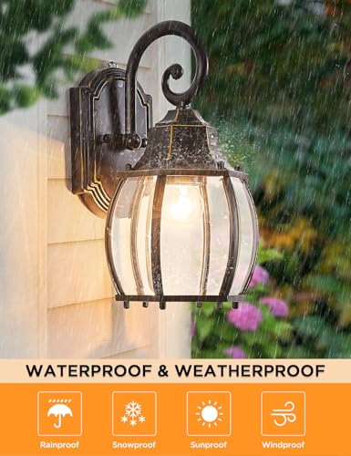 Dusk to Dawn Outdoor Wall Light Vintage Wall Lamp Outside with IP65 Sensor Exterior Light Fixtures Wall Mount Porch Light E26 Exterior Wall Sconces in Black with Gold Rim for House 2 (Black with Gold Rim)