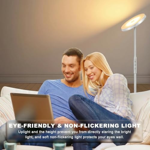 Floor Lamp Upgraded 40W 4000LM Super Bright Torchiere LED Floor Lamps for Living Room (Silver)