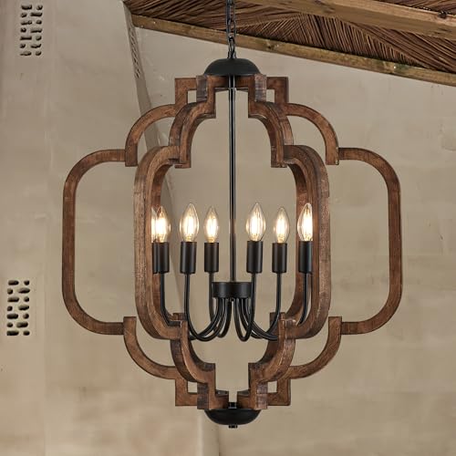 24.6" Farmhouse Vintage Chandelier 8 (Textured-Brown / D24" x H31" 8-Light)
