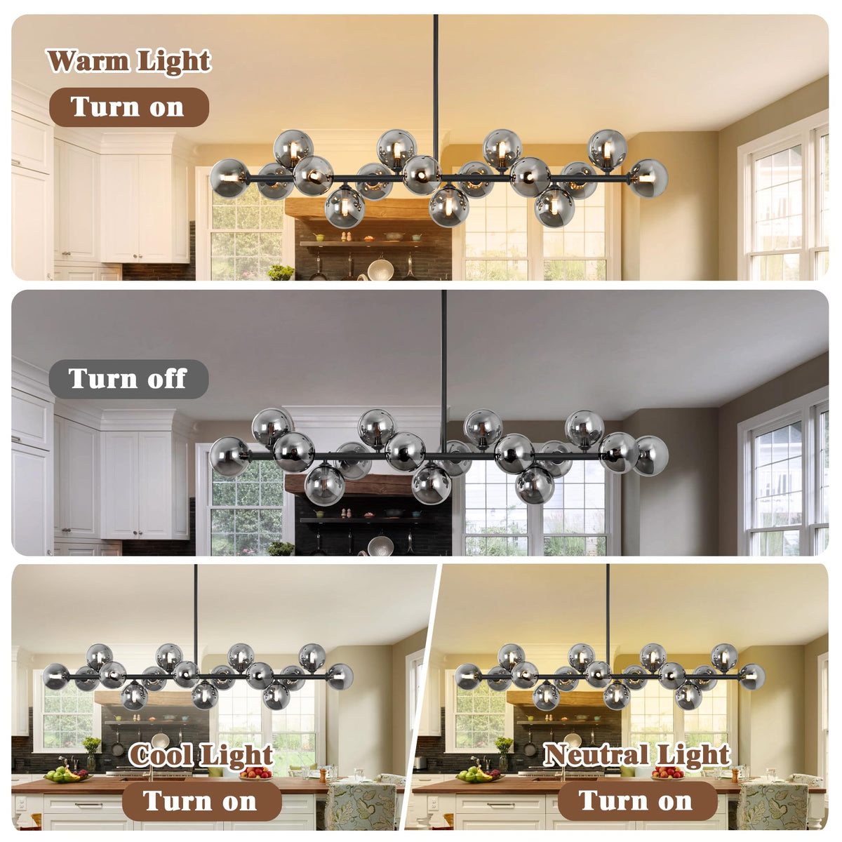 Black Linear Chandelier Mid Century Modern Sputnik Dining Room Chandelier (Black and White / 16 Light)