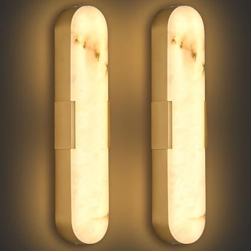 2 Pack Alabaster Wall Sconces 20" Gold (Gold-Warm light / 20in-2pack)