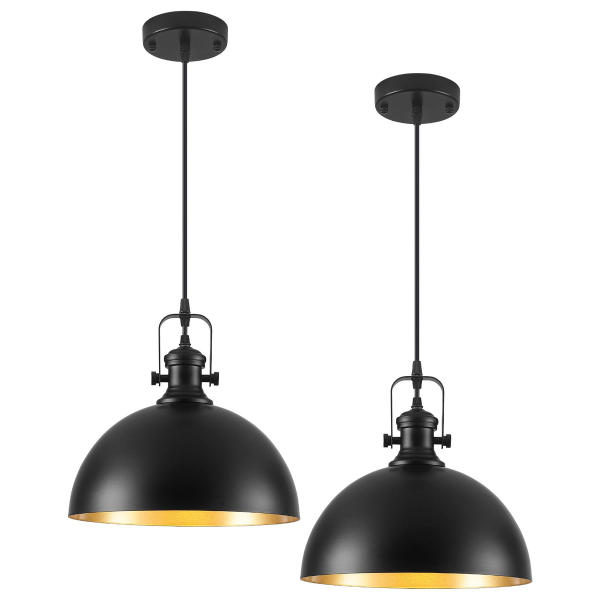 Black Pendant Lights Kitchen Island 2 Pack (Black+Gold / 11.8in-2 Packs)