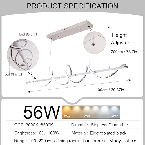 Electroplated Chrome Twisted Shape Color Changing Dimmable LED Pendant Chandelier (Electroplated Chrome / 39.37in)