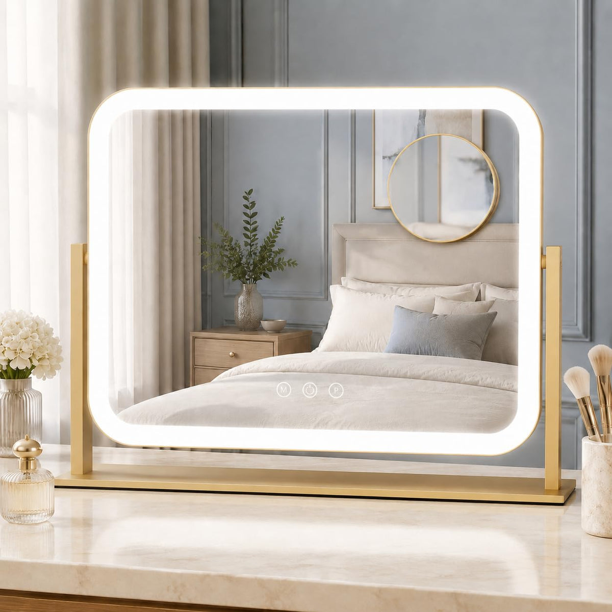 Vanity Mirror with Lights 17''x13'' Makeup Mirror with Lights (Gold / 17"L x 13"W)