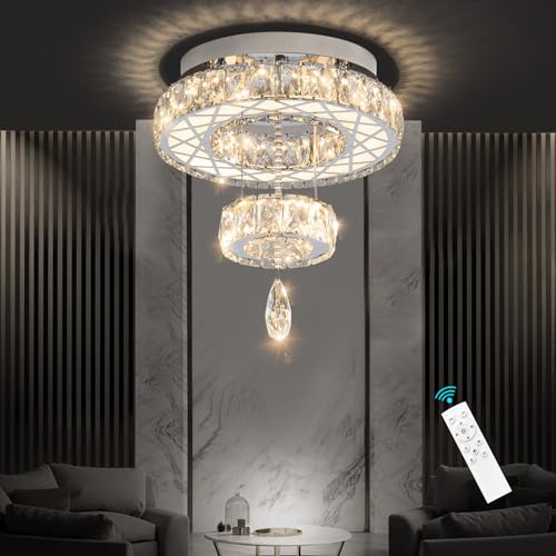 Chandelier Bedroom LED Light Modern Hallway Ceiling Lighting Fixtures for Kitchen Dining Room Kitchen Remote Dimmable Silver Lights (16 inch / Silver)