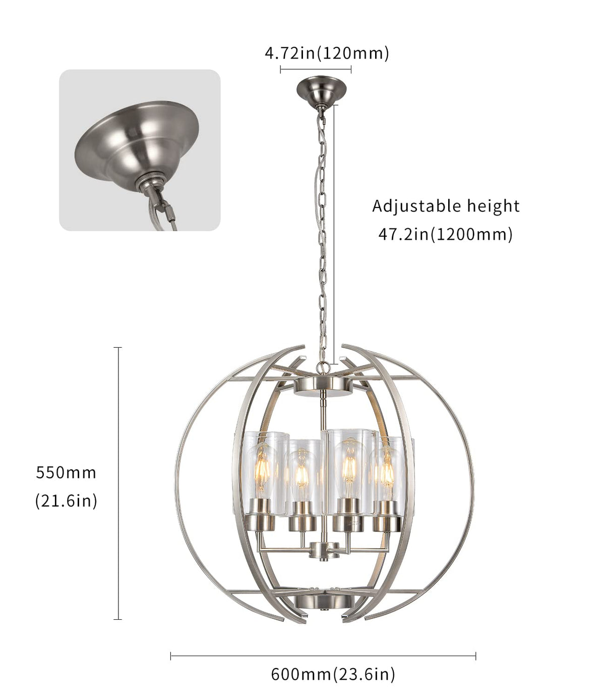 24" Brushed Nickel Globe Chandelier (Brushed Nickel Clear glass 24")