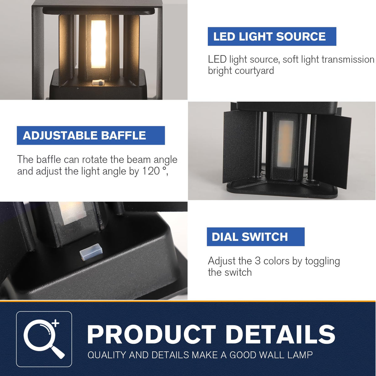 LED 20W Outdoor Wall Lights Exterior (Black-3 colors Adjustable / 4.72in.【1 Pack】)