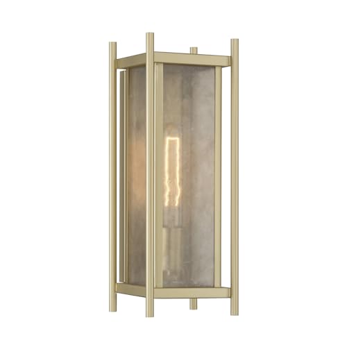 5-3804-344 Jacobs Mid-Century Modern Clear Mica Glass Outdoor Wall Lantern, 1-Light 60 Watt, 16" H x 6" W, Serene Brass (16" Height / Serene Brass)