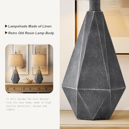 20.25" Rustic Farmhouse Table Lamp Sets of 2 for Living Room Bedroom Deep Grey Contemporary Classic Bedside Nightstand Lamp with White Fabric Shade (Small - Dark Grey)