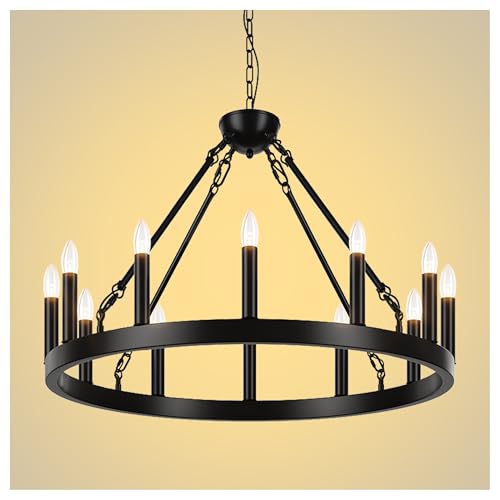 Black Wagon Wheel Chandelier 2 Tier 80