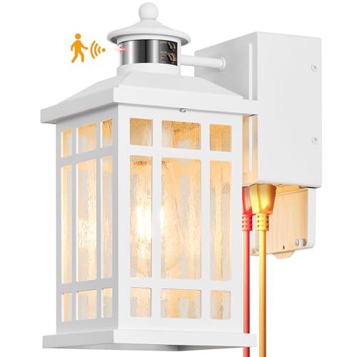 White Motion Sensor Outdoor Lights with GFCI Outlet (White / Motion Sensor 1-Pack)