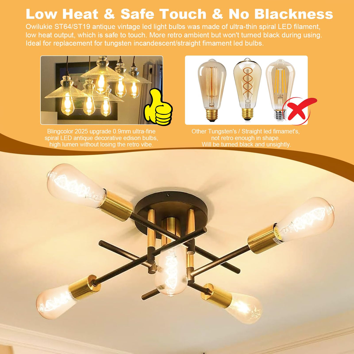 ST64 E26 LED Bulb 4W Equivalent 40 watt Edison Bulbs (Clear 4w-2700k 4pcs)