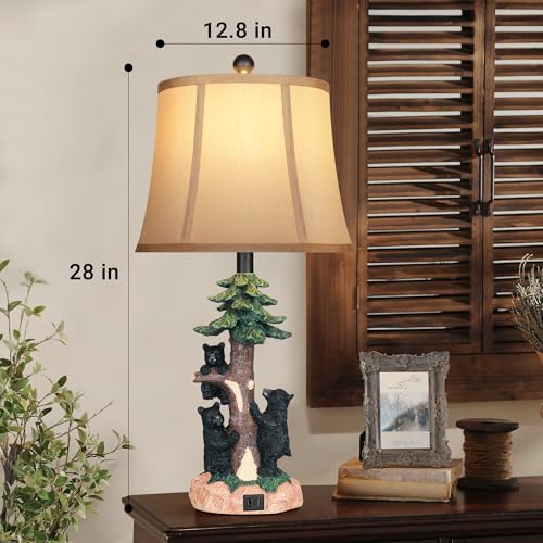 Rustic Farmhouse Climbing Bear Table Lamps Set of 2 for Living Room with USB A+C (Farmhouse)