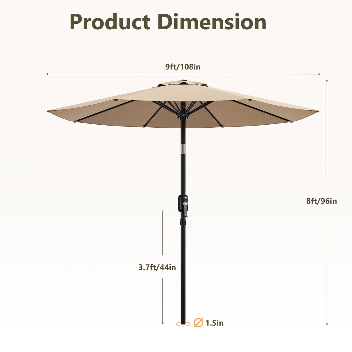 9FT Patio Umbrella (Light Khaki / 9 FT)