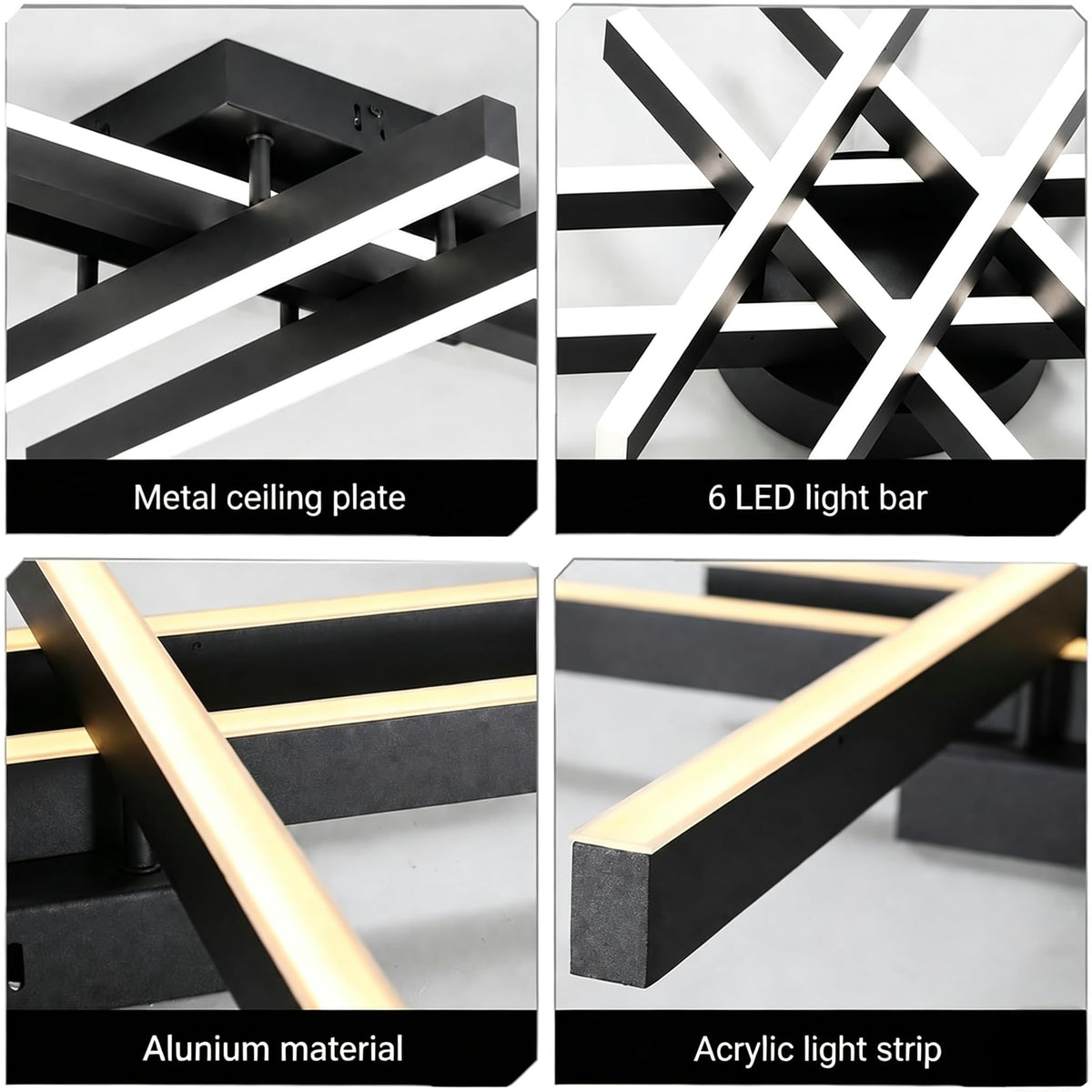 Semi Flush Mount Modern Light Fixture (Black (6-Lights）)
