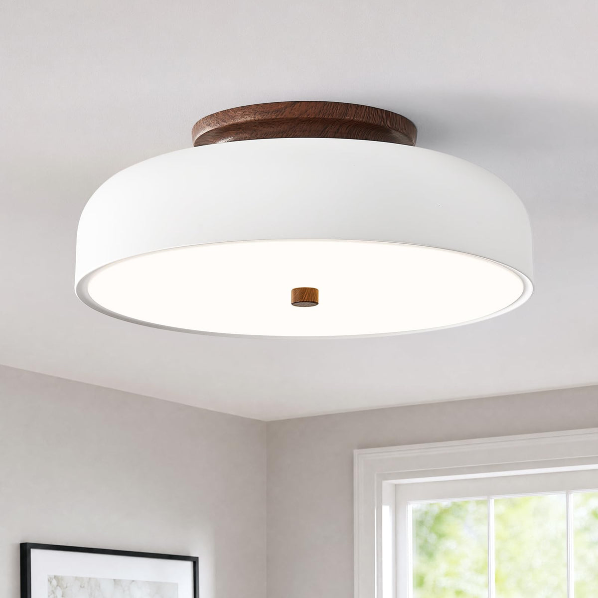 Dimmable LED Ceiling Light Fixture (White Walnut / 11.81IN)