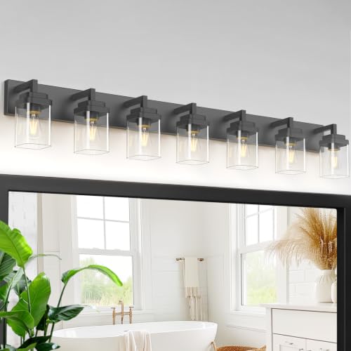 Matte Black Bathroom Light Fixtures (Black / 7-Light)