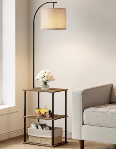 Floor Lamp with Table (Natural Wood)