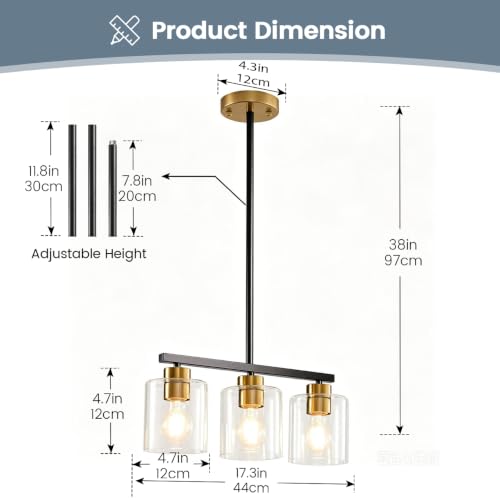 3 Light Kitchen Island Lighting (Black Gold & Clear Glass / 3 Light)