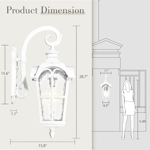 1 Light 28.7" Wall Sconce with Water Grain Glass (White - Water Glass / 28.7 Inch - No Function)