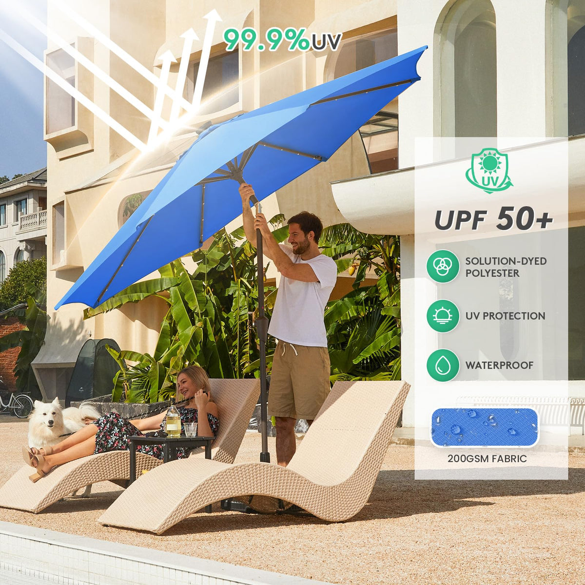 9FT Outdoor Patio Umbrella with Solar Lights (9 ft / Royal Blue)